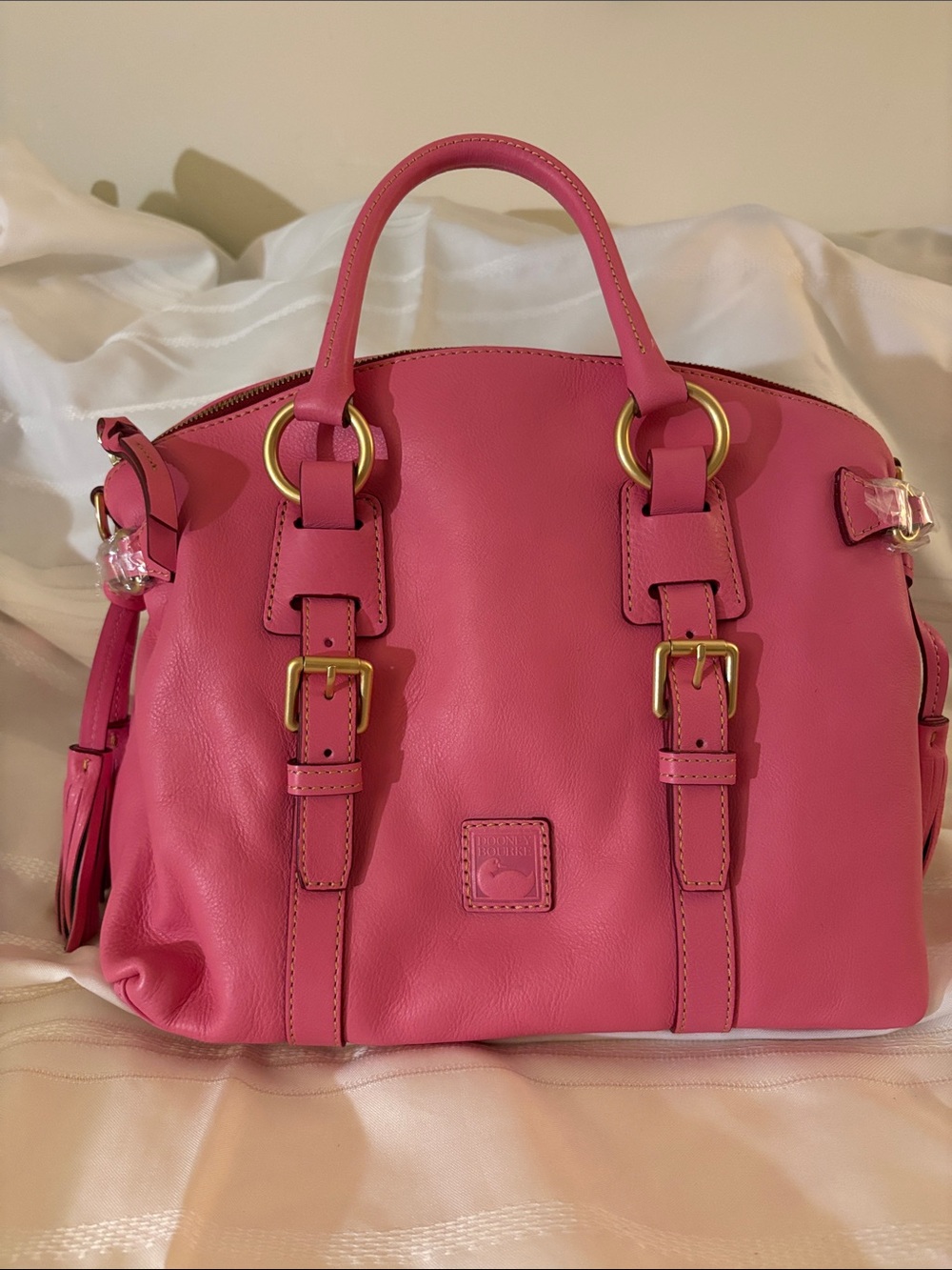 Dooney & Bourke Hot Pink Leather Satchel with Gold Hardware